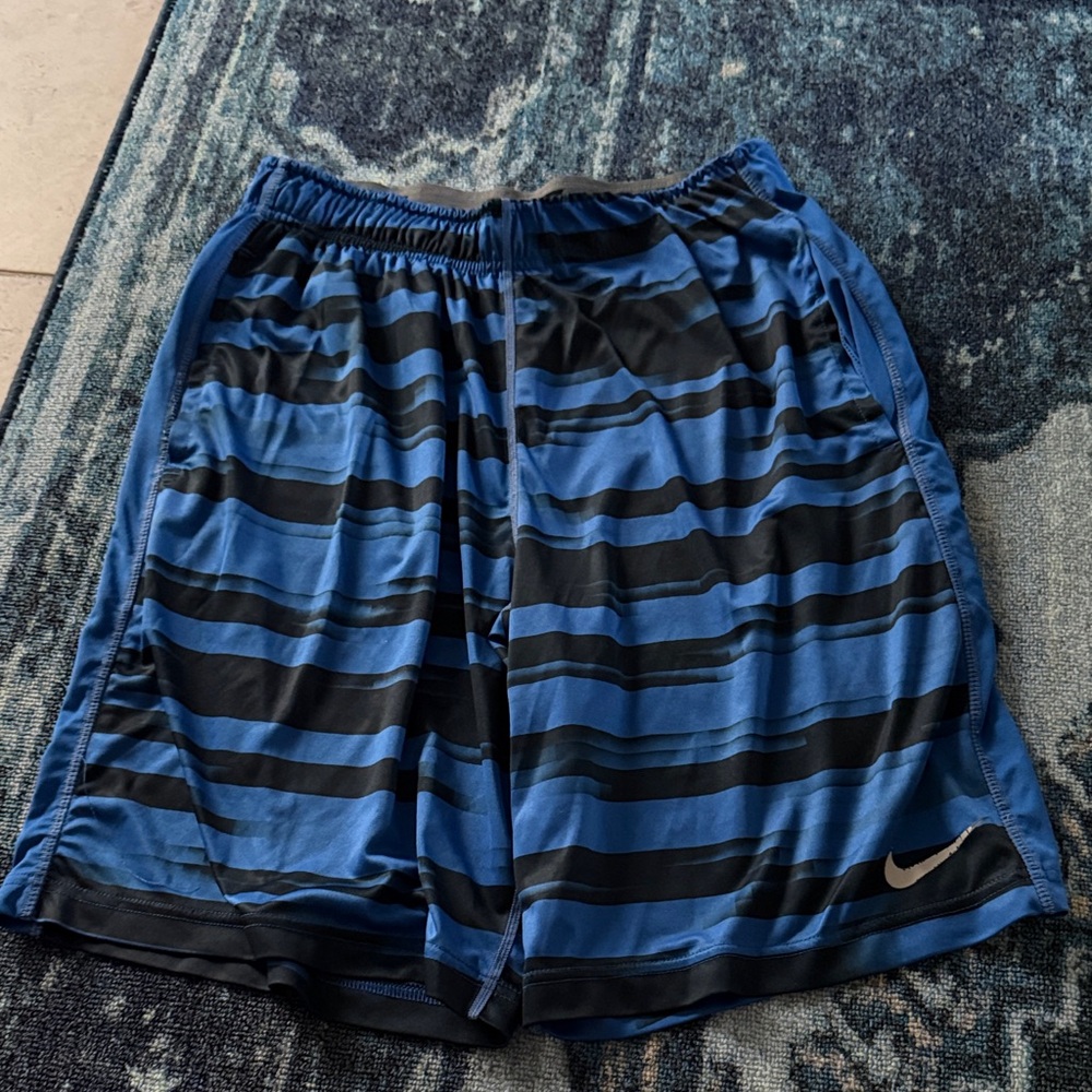 Nike Blue and Black Striped Athletic Shorts